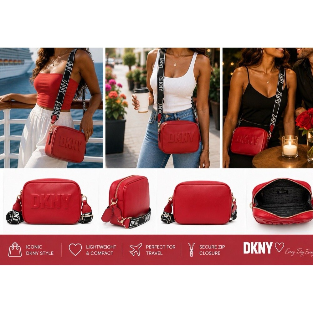 DKNY Tilly Camera Crossbody Bag Red Logo Strap Designer Streetwear Chic
